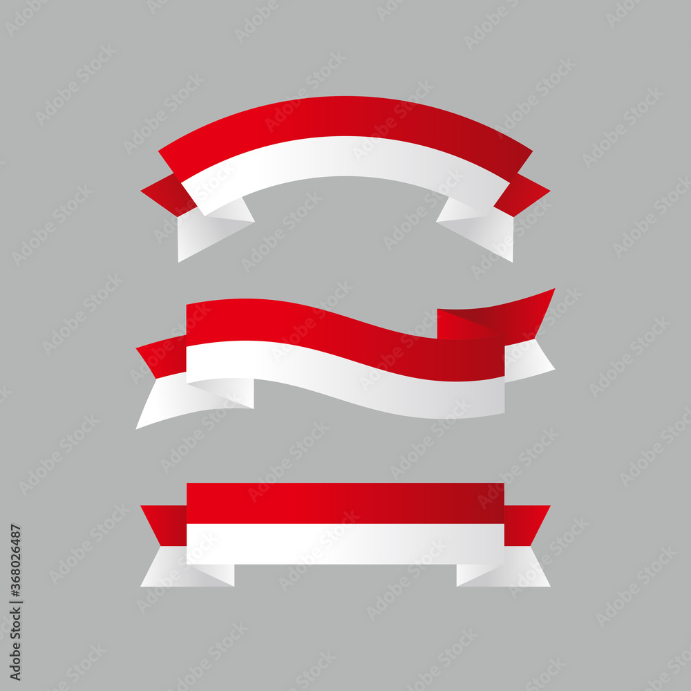 Set of Simple Blank Indonesia Flag Ribbon Design, Modern Red and White Ribbon Shape Template Vector for Text and Others Set of Simple Blank Indonesia Flag Ribbon Design, Modern Red and White Ribbon Shape Template Vector for Text and Others