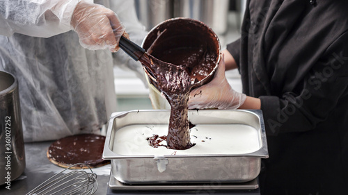 Making Of gelato chocolate ice cream.