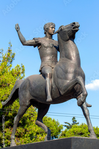  the equestrian statue of Alexander the great. Its located on the corner of Amalias and Vasilissis Olgas Avenue in central Athens. Greece