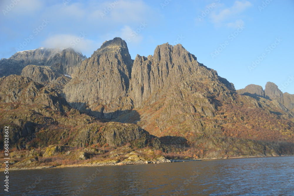 Autumn colors on the mountains and in the fjords of Lofoten Norway Autumn colors on the mountains and in the fjords of Lofoten Norway