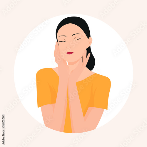 beautiful woman holding a face