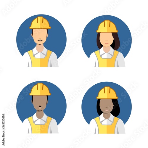 Male and Female Construction Worker Vector Avatar Illustration Flat Color