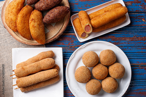 .Selection of Brazilian snacks. Served at parties and bars. Top view photo