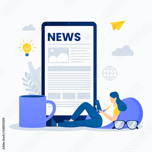 Reading online news illustration concept. Illustration for websites, landing pages, mobile applications, posters and banners.