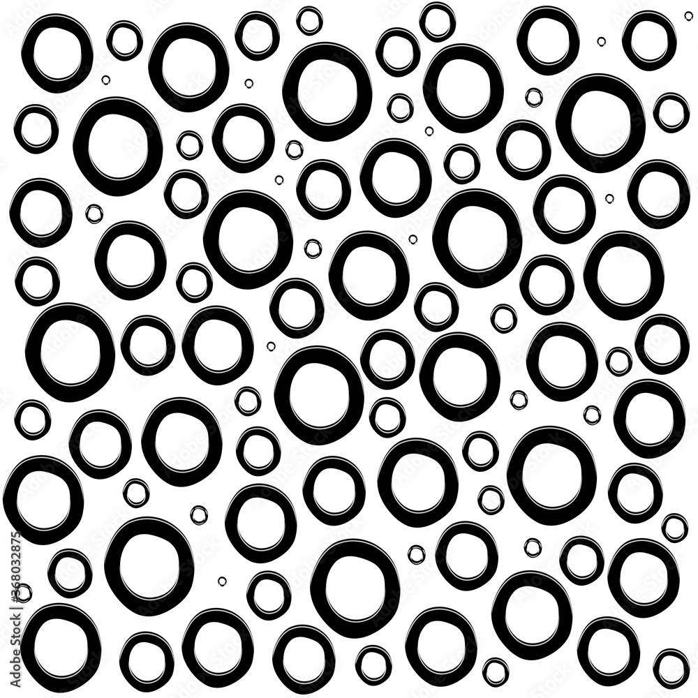 Black circle shapes arranged in plain white background Black circle shapes arranged in plain white background