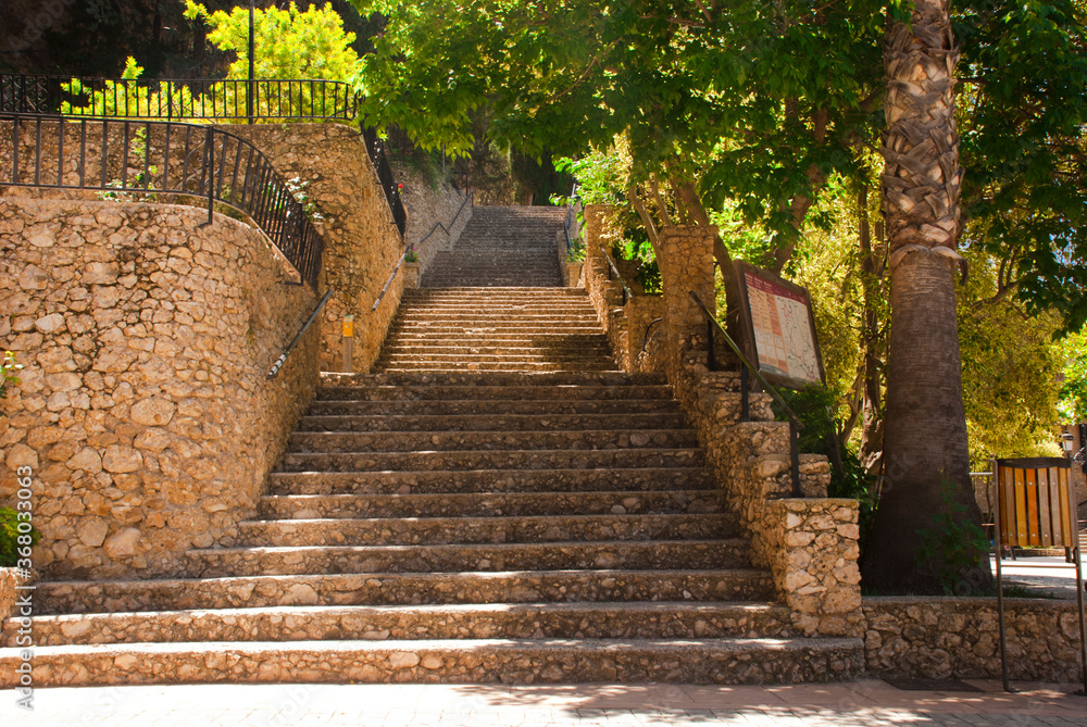 Big stone stairs in rock, Spain.