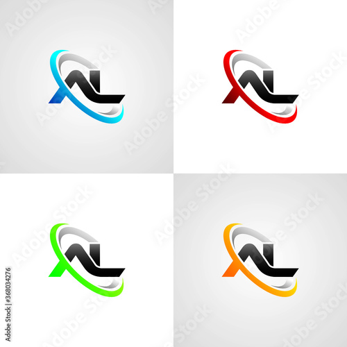 initial letter AL swoosh ring company logo blue red green orange black grey