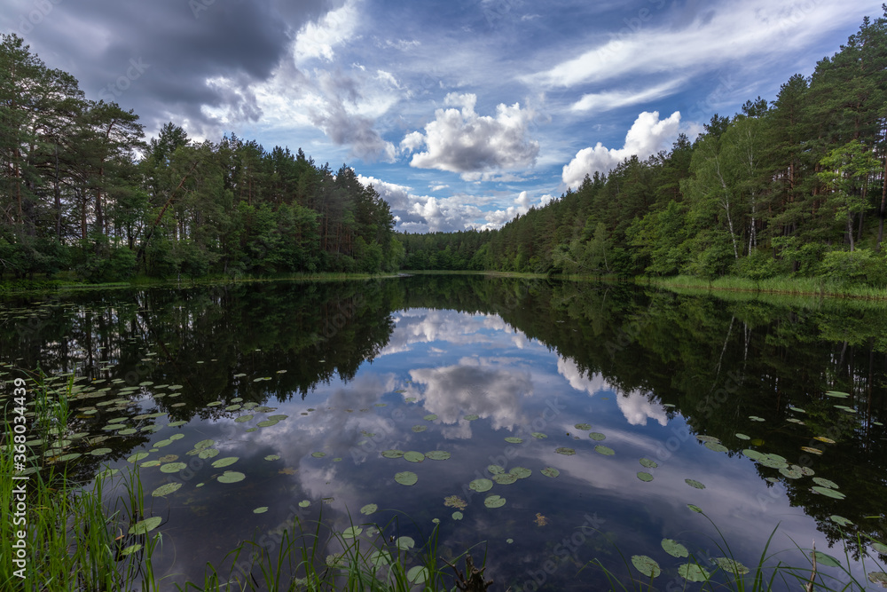 Stunning lakeside landscapes in the Aukstaitija National Park, Lithuania. Lithuania's first national park.