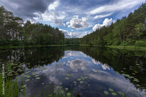 Fototapeta Naklejka Na Ścianę i Meble -  Stunning lakeside landscapes in the Aukstaitija National Park, Lithuania. Lithuania's first national park.