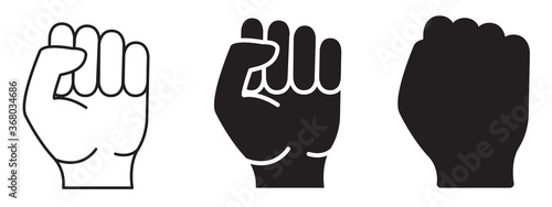 Protest fist raised. Icon of protesting hand. Concept of freedom, equality, 
power. Vector illustration isolated on the white background.