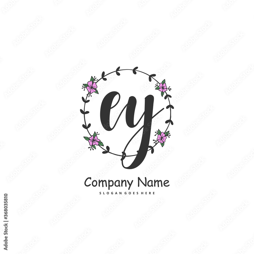 Obraz premium E Y EY Initial handwriting and signature logo design with circle. Beautiful design handwritten logo for fashion, team, wedding, luxury logo.