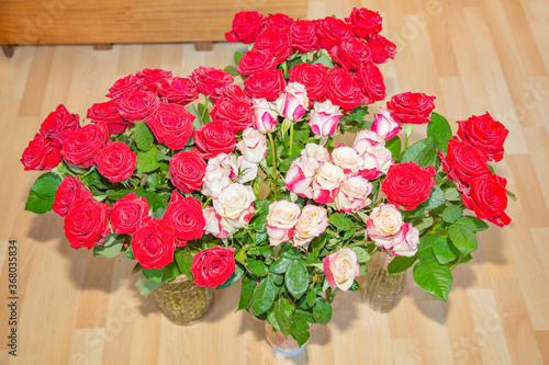 Natural bouquet of fresh red roses for a birthday or anniversary