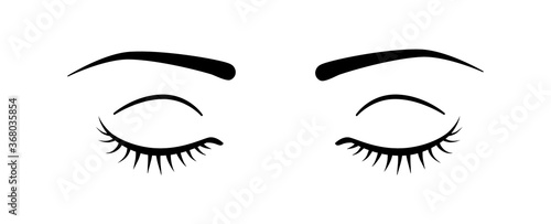 Closed eyes with eyelashes. Vector illustration isolated on white