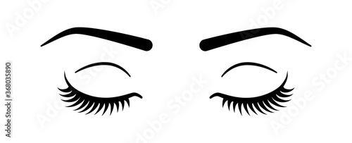 Closed eyes with eyelashes. Women eyes simple illustration photo