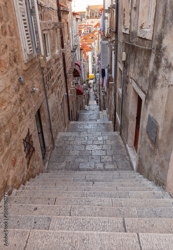 Dubrovnik. Old narrow traditional city street. © pillerss