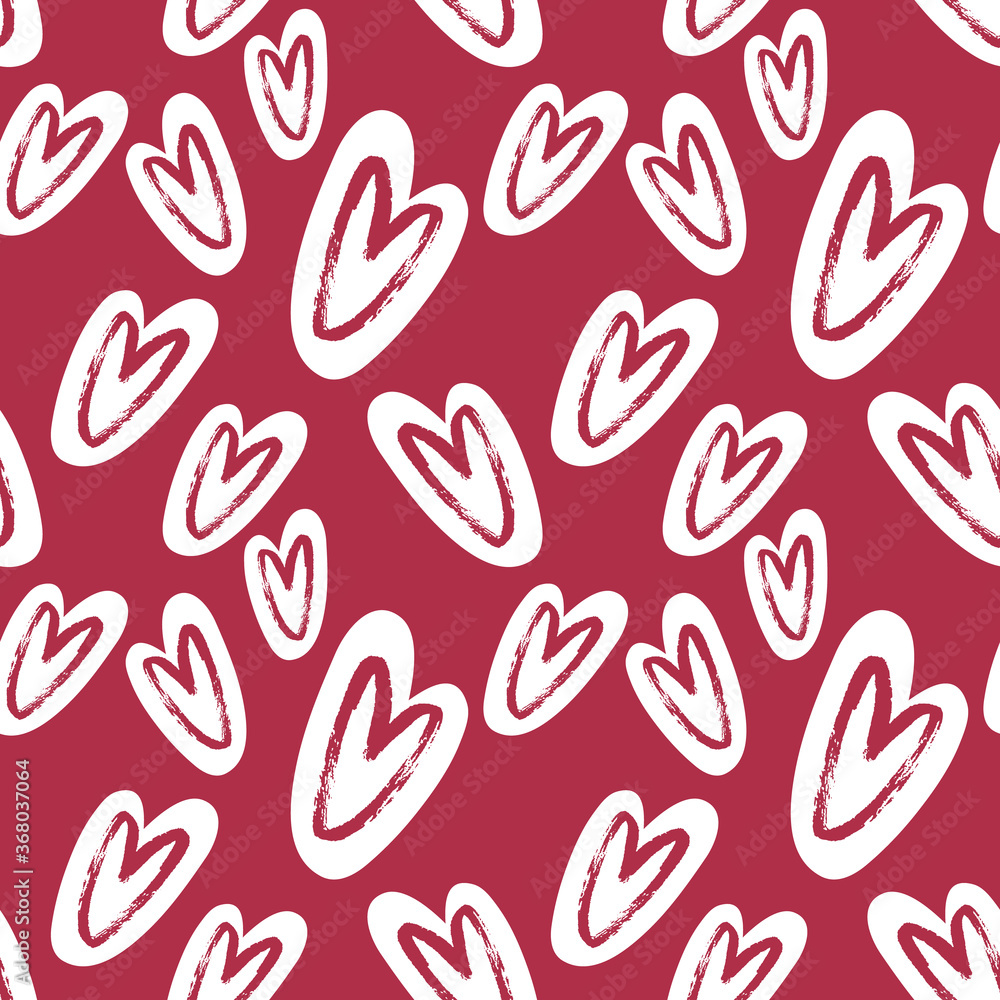 Red hearts cute trendy seamless pattern with texture. Applicable for paper or textile print, web and other backgrounds.