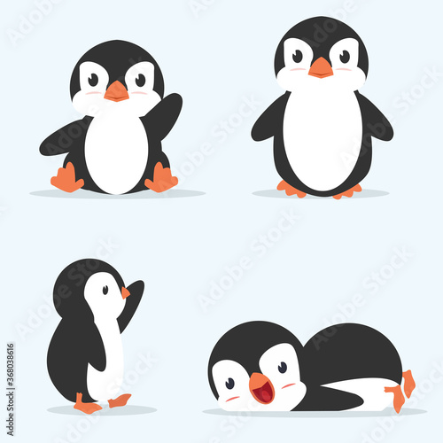 Cute little penguin poses vector set