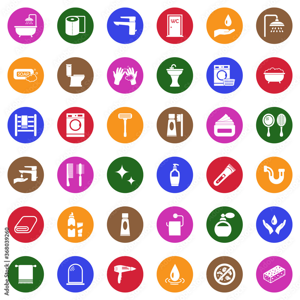 Bathroom Icons. White Flat Design In Circle. Vector Illustration. Bathroom Icons. White Flat Design In Circle. Vector Illustration.