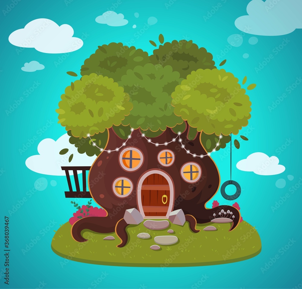 Fototapeta premium Tree house. Vector illustration.