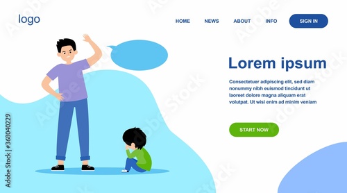 Angry father scolding his little son. Dad, kid, crying flat vector illustration. Annoyance and parental abuse concept for banner, website design or landing web page