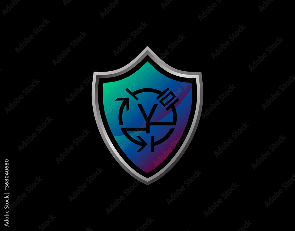 Shield Y Letter Logo With Electrical Code and Modern Shield Design. Security Y Icon Protection Design Template. Shield Y Letter Logo With Electrical Code and Modern Shield Design. Security Y Icon Protection Design Template.