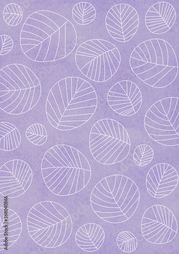 ナチュラルな紫色の紙に描かれた北欧風の葉っぱのパターン