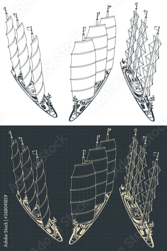 Large modern sailing ship sketches