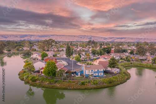 American Suburb During Cloudy Sunrise