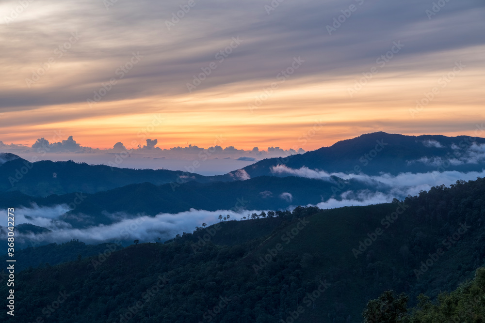 Morning time view of camping along the border between Thailand and Myanmar, Tak province, Thailand, 1425 msl, Monsisahary mountain Morning time view of camping along the border between Thailand and Myanmar, Tak province, Thailand, 1425 msl, Monsisahary mountain