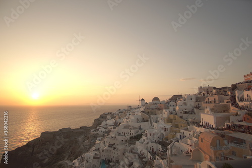 Beautiful sunset view of Santorini island, Oia, Greece, Europe