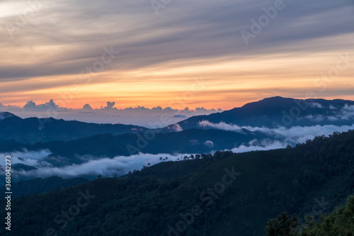 Morning time view of camping along  the border between Thailand and Myanmar  Tak province  Thailand  1425 msl  Monsisahary mountain