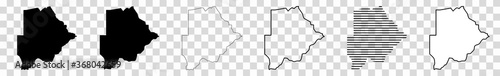 Botswana Map Black | Batswana Border | State Country | Transparent Isolated | Variations