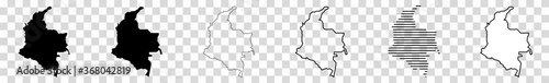 Colombia Map Black | Colombian Border | State Country | Transparent Isolated | Variations