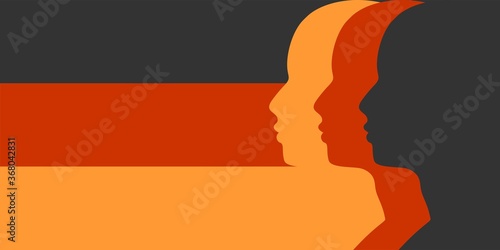 Man avatar profile view. Male face silhouettes row. Flag of Germany