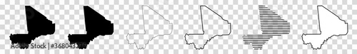 Mali Map Black | Malian Border | State Country | Transparent Isolated | Variations