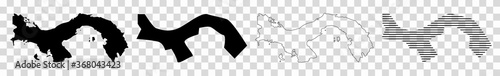 Panama Map Black | Panamanian Border | State Country | Transparent Isolated | Variations