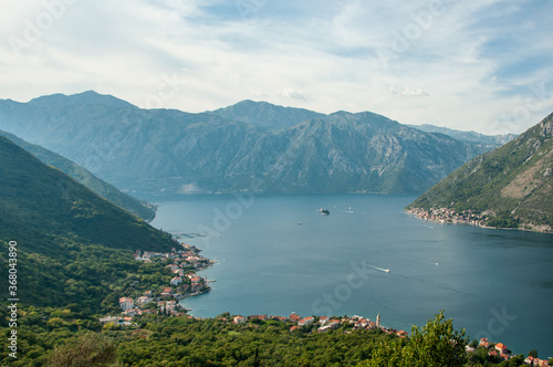 View to Perast and Boka Kotorska from Gornij Stoliv. Montenegro Bay of Kotor 2018 © vector_master
