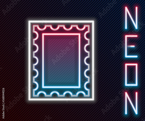 Glowing neon line Postal stamp icon isolated on black background. Colorful outline concept. Vector Illustration.