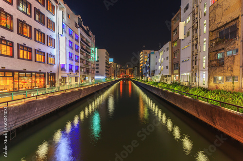 Dotonbori canal walking street at night landmark in Osaka, Japan