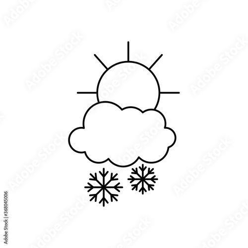 weather concept, sun and snowy cloud with snowflakes, line style