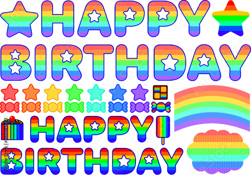  Set of rainbow happy birthday with star dots for greeting card or others