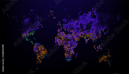 Fototapeta Naklejka Na Ścianę i Meble -  Halftone texture world map. World abstract illustration