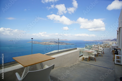 Beautiful landscape of Santorini island from the restaurant