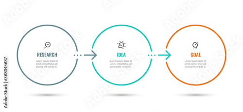 Vector Infographic thin line design template with icons and 3 options or steps. Can be used for process diagram, presentations, workflow layout, banner, flow chart, info graph.