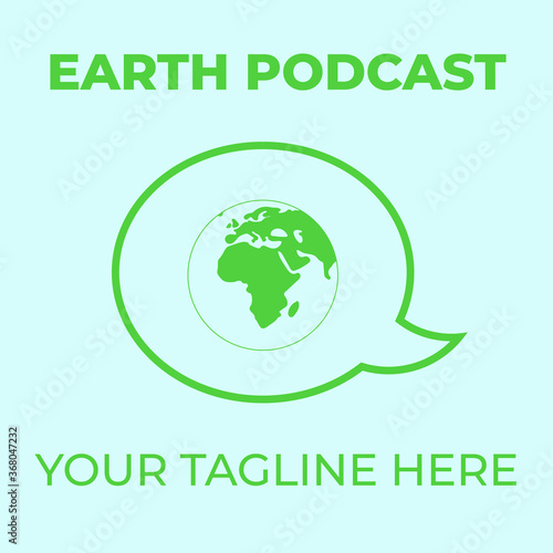 Thumbnail/cover for an environmental/world issues/eco/earth podcast. Vector illustration. Placeholder text in space for title and tagline. Green and blue