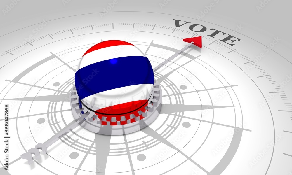 Voting concept. 3D rendering. Abstract compass points to the vote word. Flag of the Thailand Voting concept. 3D rendering. Abstract compass points to the vote word. Flag of the Thailand