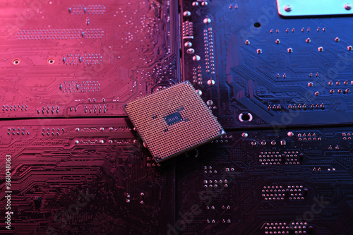 Photography Computer cpu processor chip on circuit board ,motherboard background