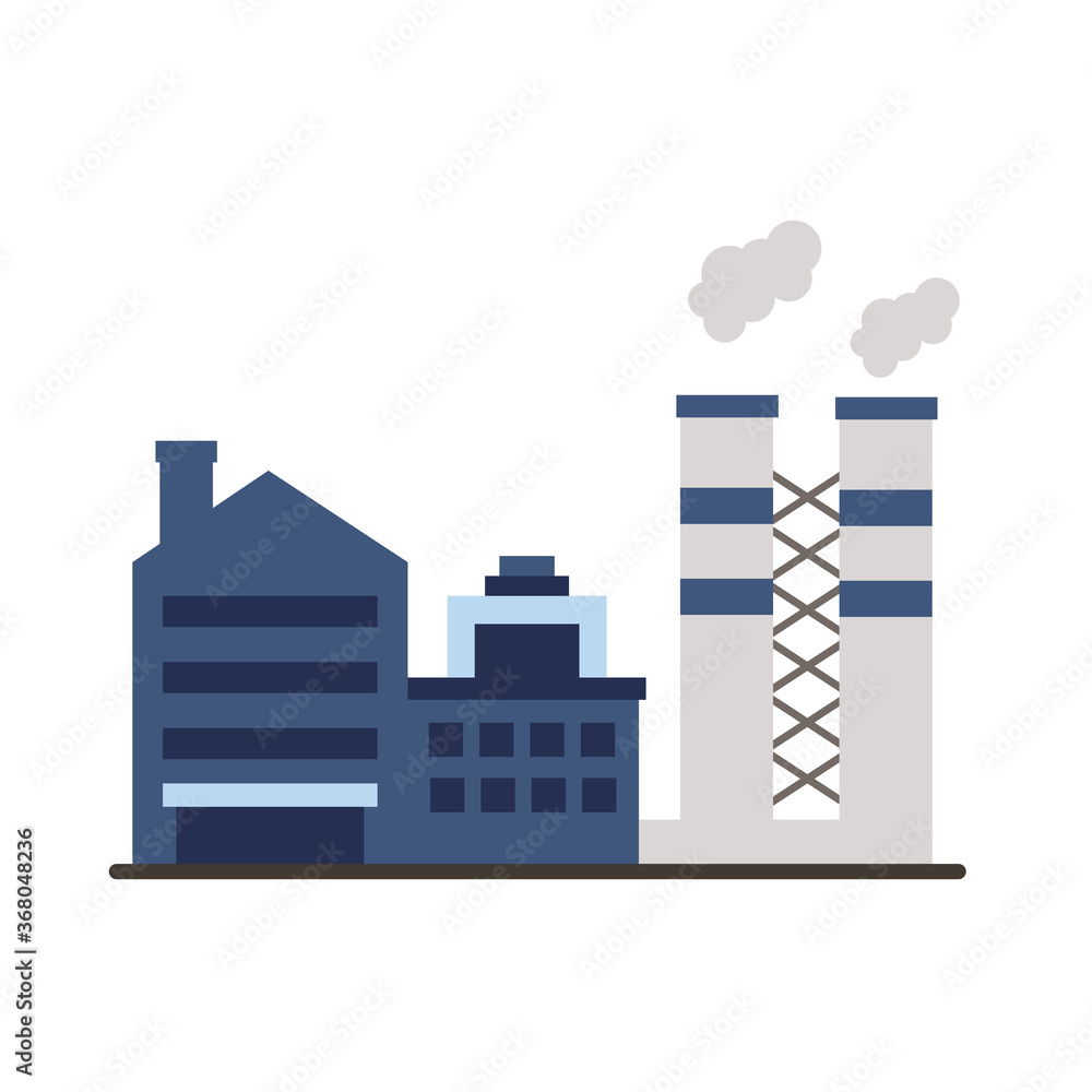 industry factory buildings and chimneys flat style icons