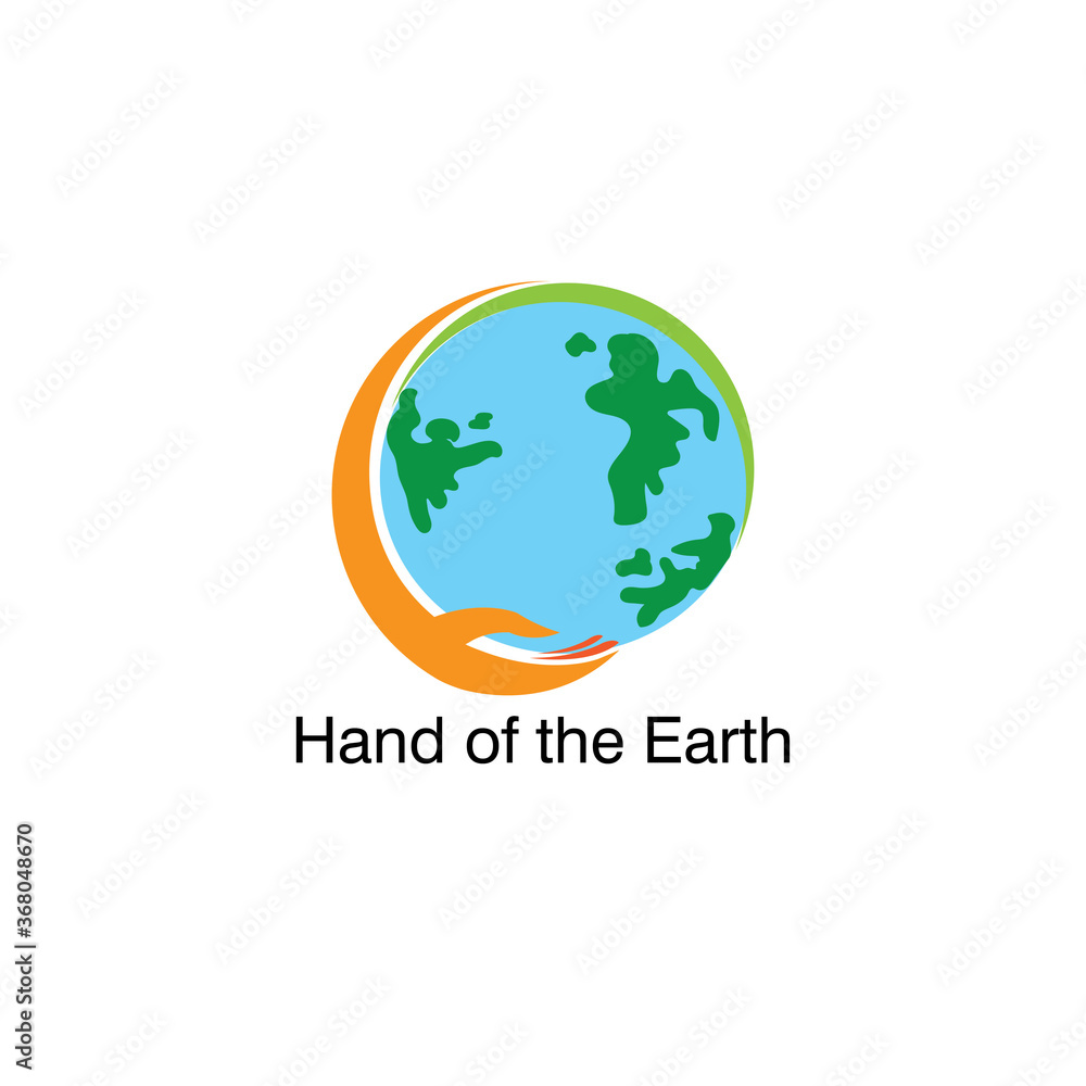 logo hand holding earth color illustration. vector template design