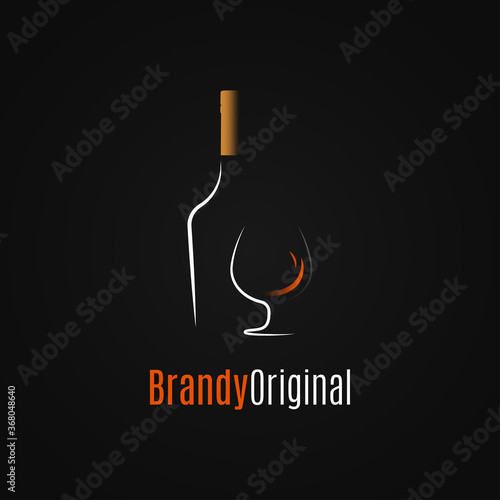 Brandy or whiskey logo. Brandy bottle and glass